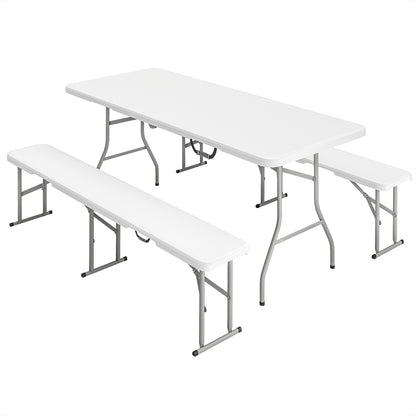 Set Masă de Camping Pliabilă cu 2 Scaune, 180x74x74 cm, Alb