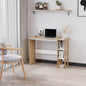 Birou Modern din Lemn cu Raft cu 3 Etaje, 100x44x74cm, Alb și Stejar