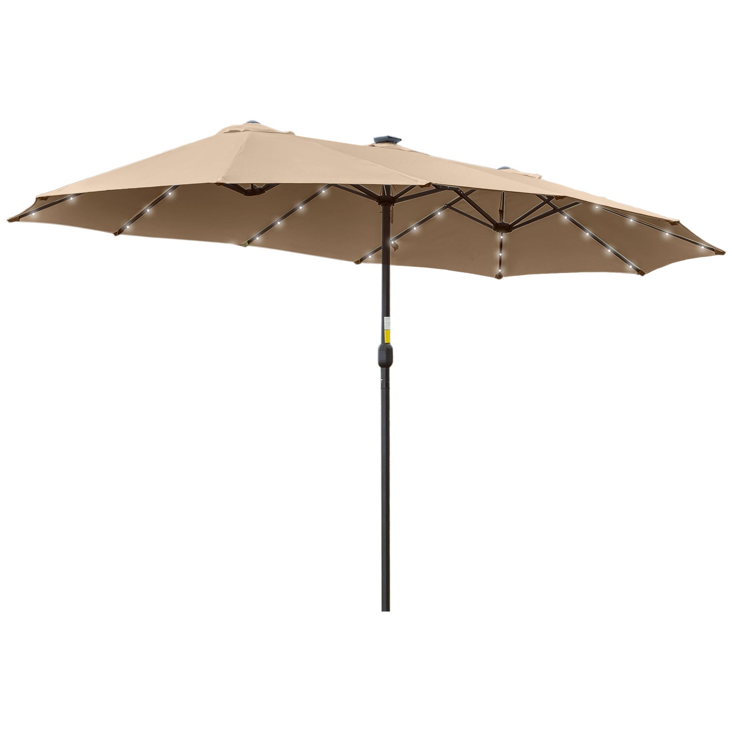 Umbrela de soare de Gradina 4,5 m cu 48 de Lumini LED cu Energie Solara, Umbrala de Soare Dublă cu Manivela, Kaki