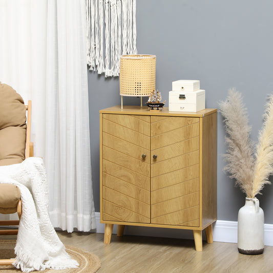 Dulap de depozitare vintage  cu usi chevron duble si picioare din lemn de pin, dulap lateral pentru living, bucatarie, dormitor, efect de lemn natural