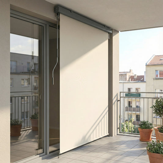 Marchiză Rulantă din Poliester Anti-UV cu Carcasă din Aluminiu și Manivelă, 250x160 cm, Alb Crem