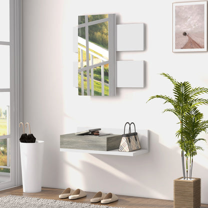 Dulap de Hol 2 în 1 cu Oglindă de Perete 75x3,5x75 cm și Sertar 75x30,5x20 cm, Gri și Alb