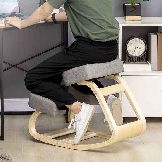 Scaun ergonomic din lemn cu perna captusita din spuma de cauciuc, 51x69x58, Gri