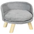 Canapea Rotundă pentru Pisici și Câini din Pluș și Lemn cu Pernă Extra, Ø40.5x33 cm, Gri