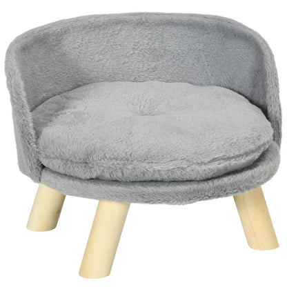 Canapea Rotundă pentru Pisici și Câini din Pluș și Lemn cu Pernă Extra, Ø40.5x33 cm, Gri
