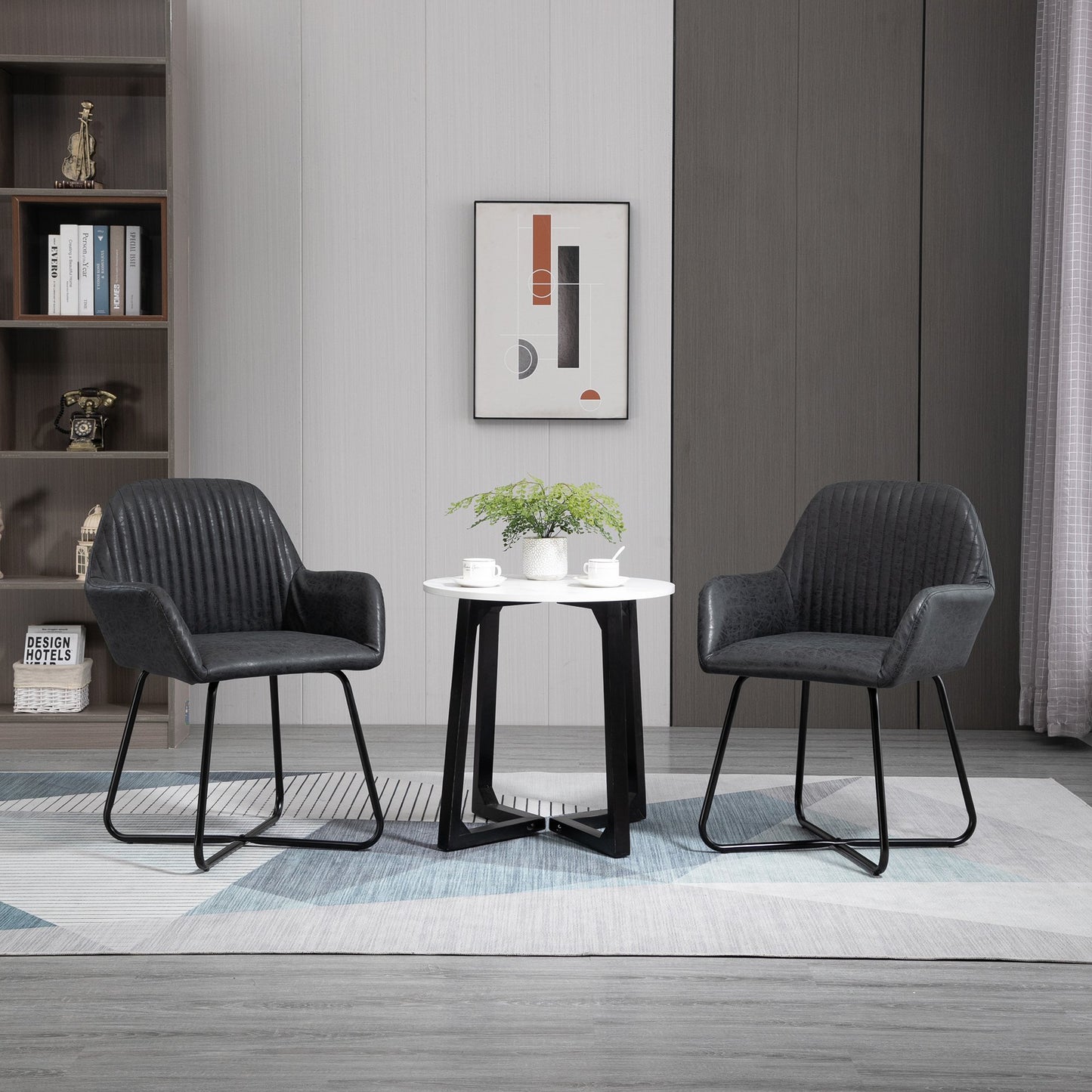 Set 2 Scaune 60×56,5×85 cm – Piele Sintetica Maro, Design Modern