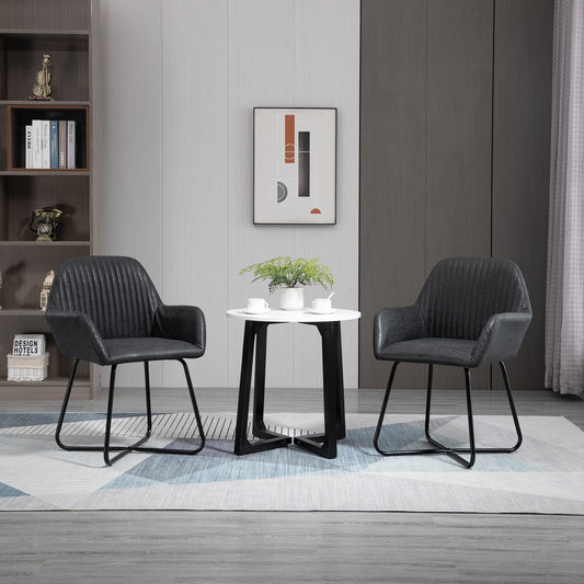 Set 2 Scaune 60×56,5×85 cm – Piele Sintetica Maro, Design Modern