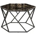 Masuta de cafea moderna cu blat din imitatie de marmura si structura din MDF si otel, 81x70x51,2 cm, negru