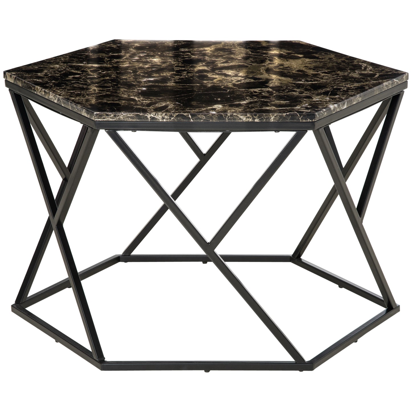 Masuta de cafea moderna cu blat din imitatie de marmura si structura din MDF si otel, 81x70x51,2 cm, negru