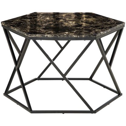 Masuta de cafea moderna cu blat din imitatie de marmura si structura din MDF si otel, 81x70x51,2 cm, negru