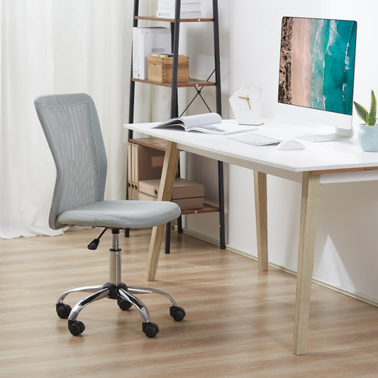 Sedia da Ufficio Ergonomica Senza Braccioli in Tessuto a Rete, Altezza Regolabile e 5 Ruote, Grigio