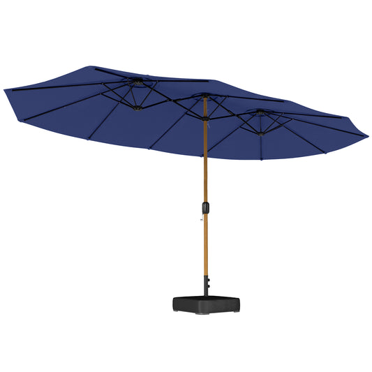 Umbrelă Dublă cu 12 Spițe, Manivelă, Bază încrucișată și Saci de Nisip, 4,7x2,8 m, Albastru Închis