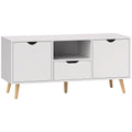 Mobilier TV de 50" cu Sertar, Raft Deschis și 2 Dulapuri, Mobilier TV cu 5 Picioare din Lemn, 110x40x50 cm, Alb