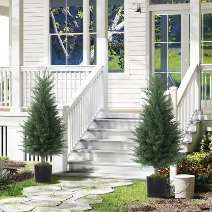 Set 2 Plante Artificiale de Chiparos cu 362 Frunze și Ghiveci cu Ciment și Mușchi, Plante Rezistente la UV, Ø40x90 cm, Verde