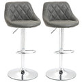 Set 2 Scaune de Bar Pivotante Reglabile in Inaltime din Imitatie de Piele Gri