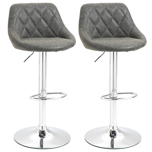 Set 2 Scaune de Bar Pivotante Reglabile in Inaltime din Imitatie de Piele Gri