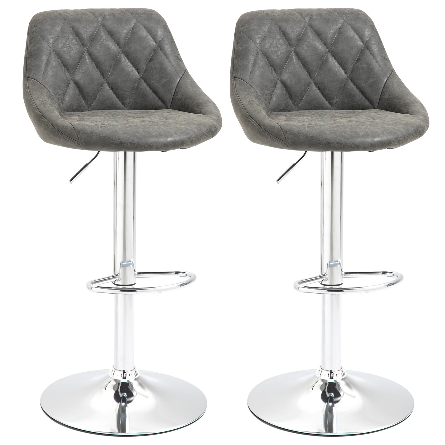 Set 2 Scaune de Bar Pivotante Reglabile in Inaltime din Imitatie de Piele Gri