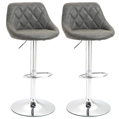 Set 2 Scaune de Bar Pivotante Reglabile in Inaltime din Imitatie de Piele Gri