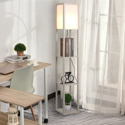 Lampa de Podea cu 3 Polite Integrate Cuplare E27 Putere 40W Stejar