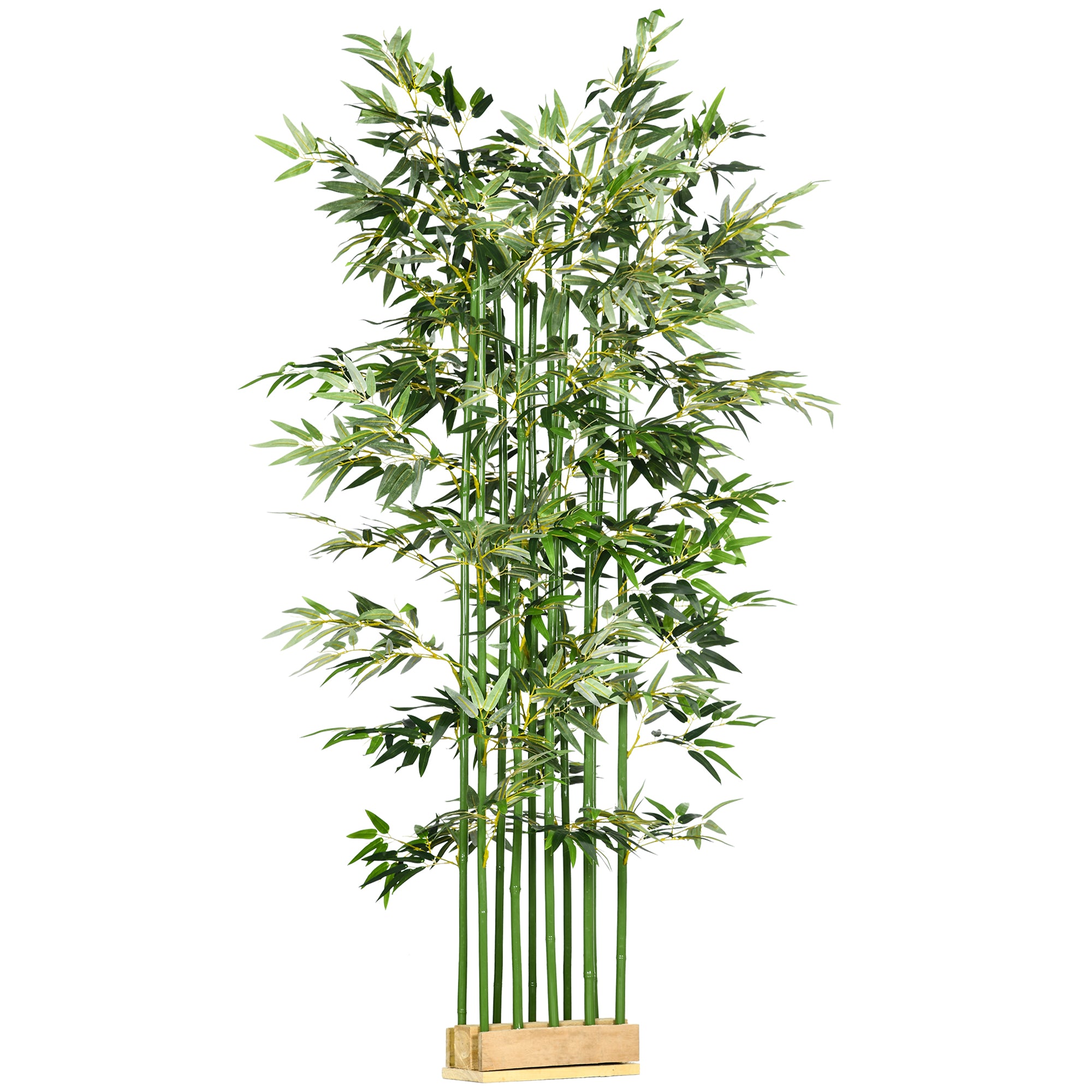 Plantă Artificială de Bambus, Înălțime 180 cm, cu 1640 de Frunze și Bază din Lemn de Pin, 35x10x10 cm, Verde