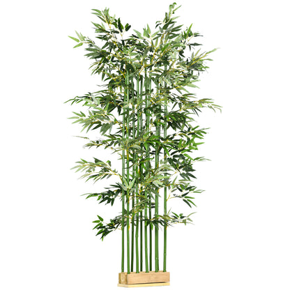 Plantă Artificială de Bambus, Înălțime 180 cm, cu 1640 de Frunze și Bază din Lemn de Pin, 35x10x10 cm, Verde