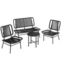 Set Mobilier Grădină Ratan 4 Piese, Canapea pentru Exterior cu Măsuță Metalică, Negru