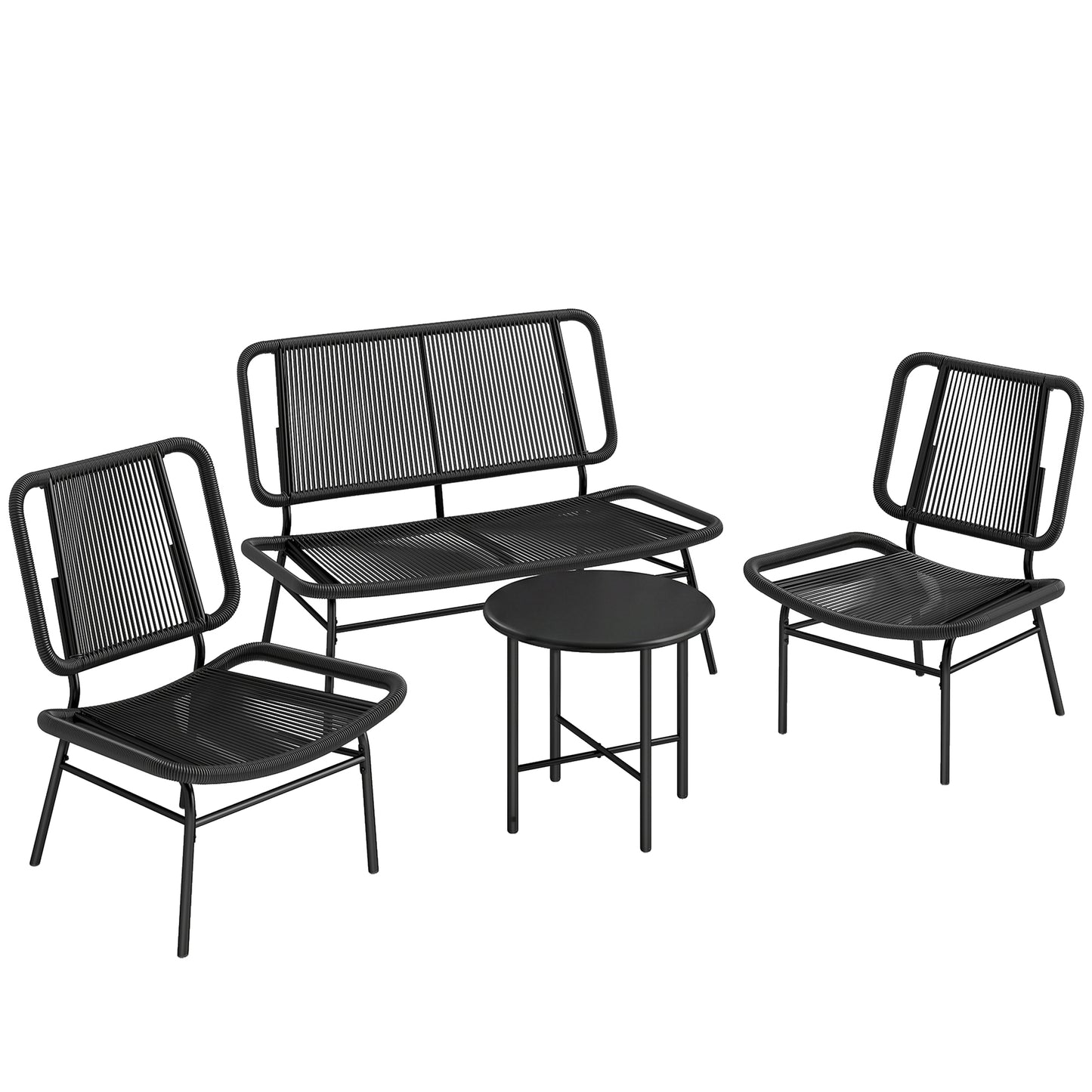 Set Mobilier Grădină Ratan 4 Piese, Canapea pentru Exterior cu Măsuță Metalică, Negru