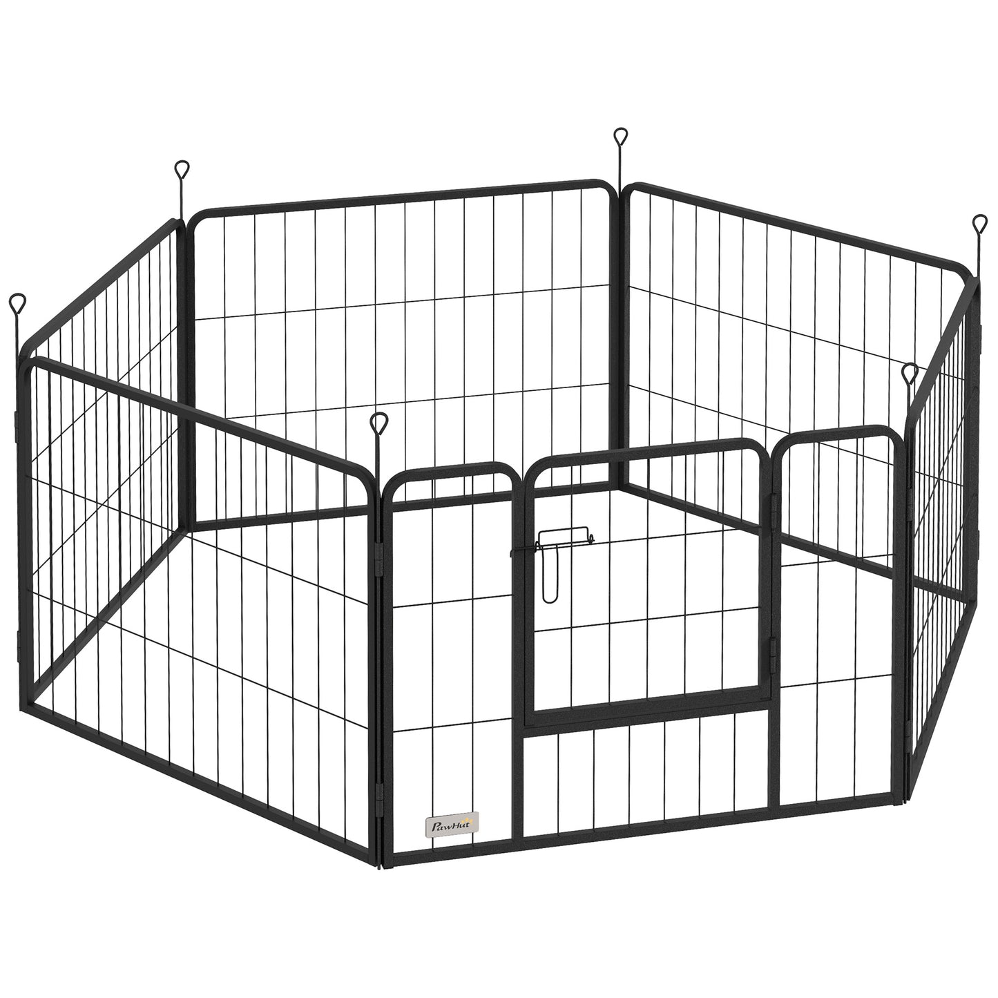 Țarc pentru Câini cu 6 Panouri, Portabil și Detasabil, Țarc pentru Căței cu Ușă, pentru Câini de Talie Mică, 60 cm Înălțime, Negru