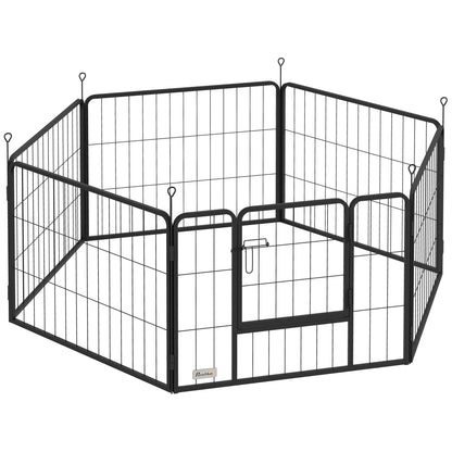 Țarc pentru Câini cu 6 Panouri, Portabil și Detasabil, Țarc pentru Căței cu Ușă, pentru Câini de Talie Mică, 60 cm Înălțime, Negru