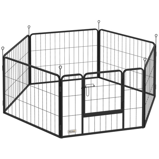 Țarc pentru Câini cu 6 Panouri, Portabil și Detasabil, Țarc pentru Căței cu Ușă, pentru Câini de Talie Mică, 60 cm Înălțime, Negru