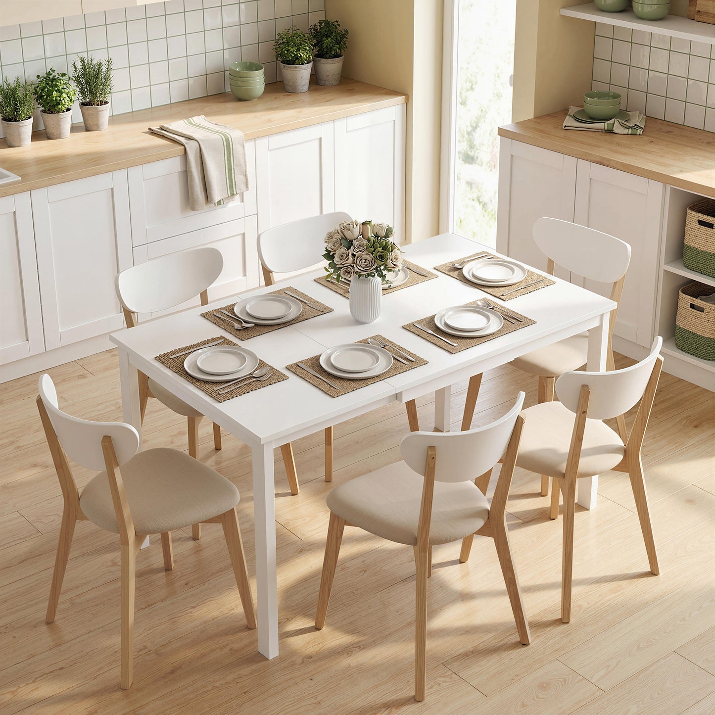Masă de Sufragerie Extensibilă 80-120 cm pentru 4-6 Persoane, Masă Economisitoare de Spațiu cu Extensie Glisantă, Natural