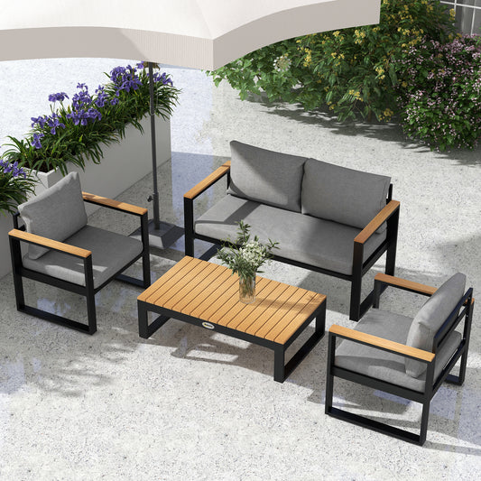 Set Mobilier de Grădină cu Canapea, 2 Fotolii și Măsuță din Aluminiu, Gri