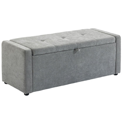 , Bancă cu Spațiu de Depozitare, Pentru Dormitor, Material textil cu efect de in, 122 x 48 x 44 cm, Gri Deschis