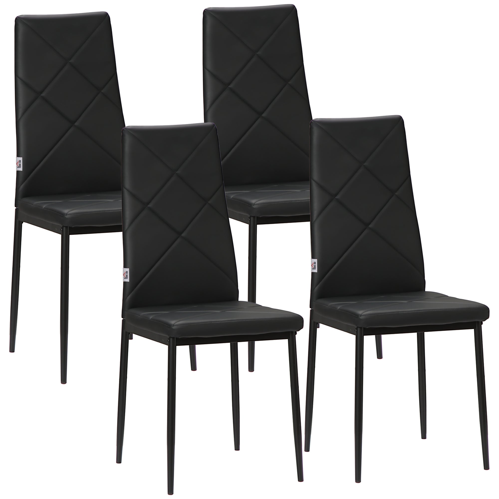 Set de 4 scaune de sufragerie cu spatar inalt, moderne din piele artificiala si otel, 41x50x97cm, negru