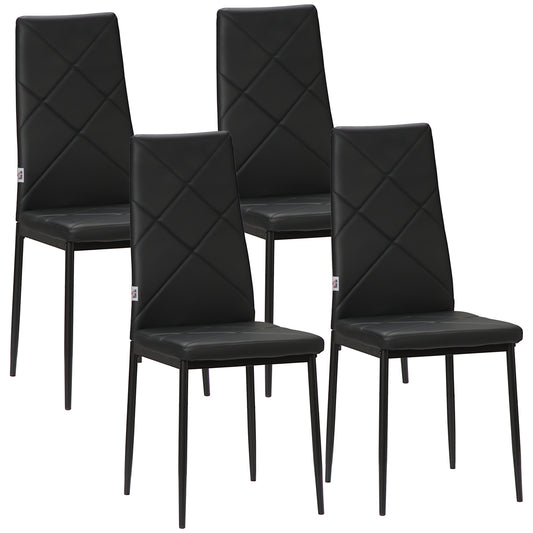 Set de 4 scaune de sufragerie cu spatar inalt, moderne din piele artificiala si otel, 41x50x97cm, negru