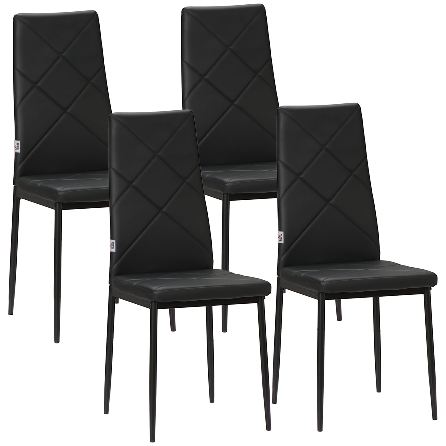 Set de 4 scaune de sufragerie cu spatar inalt, moderne din piele artificiala si otel, 41x50x97cm, negru