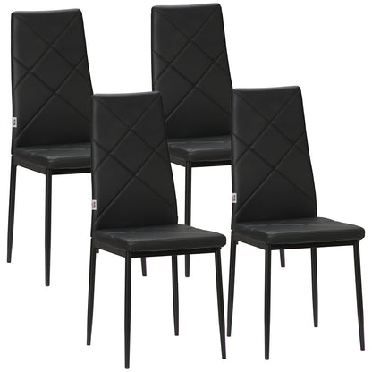 Set de 4 scaune de sufragerie cu spatar inalt, moderne din piele artificiala si otel, 41x50x97cm, negru