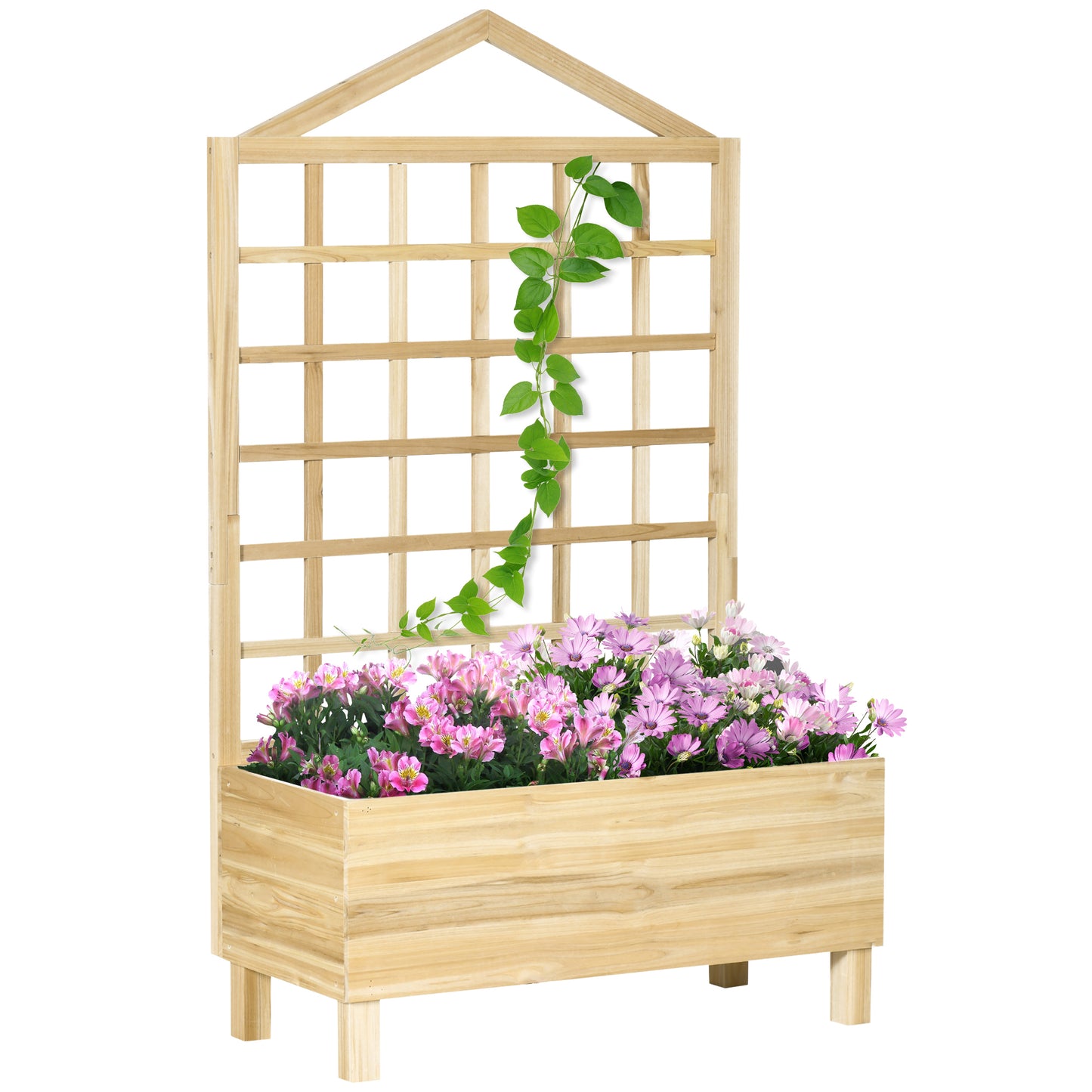 Ghivece din Lemn cu Grilaj pentru Catarat Vita de Vie, Paturi Suprainaltate pentru Gradina din Curte, Jardiniera in Aer Liber pentru Legume, Flori, Ierburi, Nuanta Natur Antichizata