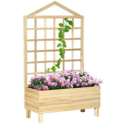 Ghivece din Lemn cu Grilaj pentru Catarat Vita de Vie, Paturi Suprainaltate pentru Gradina din Curte, Jardiniera in Aer Liber pentru Legume, Flori, Ierburi, Nuanta Natur Antichizata