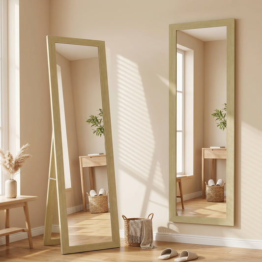 Oglindă cu Ramă din MDF, Picioare și Cârlige pentru Utilizare pe Podea sau pe Perete, 37x40x155 cm, Lemn Natural