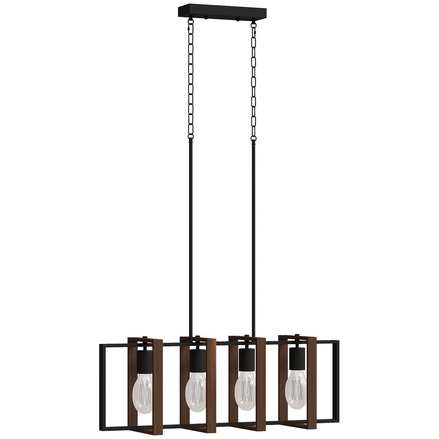 Candelabru Suspendat Rustic cu 4 Cadre Rotative și Lanț Reglabil, 80x21x90-130 cm, Negru și Maro