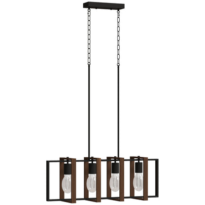 Candelabru Suspendat Rustic cu 4 Cadre Rotative și Lanț Reglabil, 80x21x90-130 cm, Negru și Maro