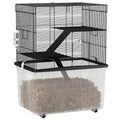 Cușcă pentru Hamsteri cu 3 Etaje, Roți, 2 Platforme, Rampe, Castron și Sticlă, 58x43x74 cm, Negru