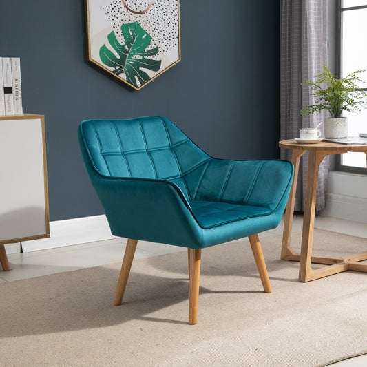 Fotoliu modern din catifea albastru, design de lux, confortabil, cu cadru metalic, ideal pentru living și dormitor