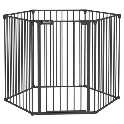 Poartă pliabilă și modulară pentru câini de talie medie, din metal și plastic, 123x102x90 cm, neagră