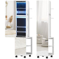 Dulap pentru Bijuterii cu Oglindă Rotativă 360°, Lumină LED Reglabilă, Încuietoare și Rafturi, 37x40x165,5 cm, Negru