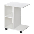 Masa Living cu 2 rafturi deschise si 4 roti pivotante, MDF, 45x35x58cm, alb