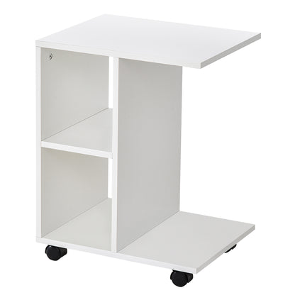 Masa Living cu 2 rafturi deschise si 4 roti pivotante, MDF, 45x35x58cm, alb