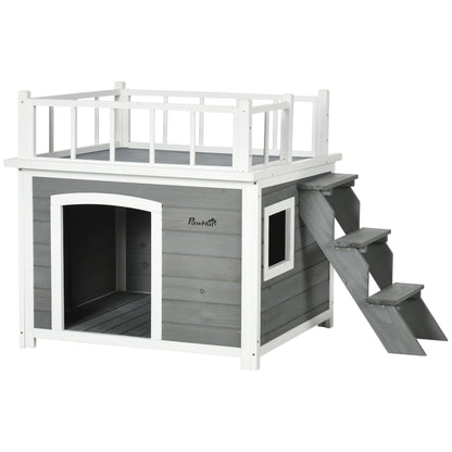 Cusca de exterior pentru caini cu balcon, scari, Cusca pentru caini rezistenta la intemperii cu picioare inaltate, ferestre, pentru caini de talie mica si medie
