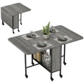 Masă de dining pliabilă pentru maximum 6 persoane, cu raft, din lemn și metal, 130x80x74 cm, gri